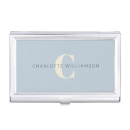 Simple Personalized Monogram and Name in Blue Business Card Case