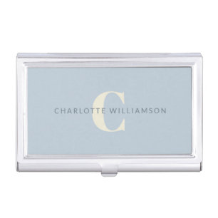 Simple Personalized Monogram and Name in Blue Business Card Case