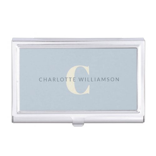Simple Personalized Monogram and Name in Blue Business Card Case