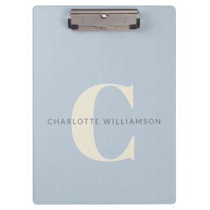 Simple Personalized Monogram and Name in Blue   Clipboard