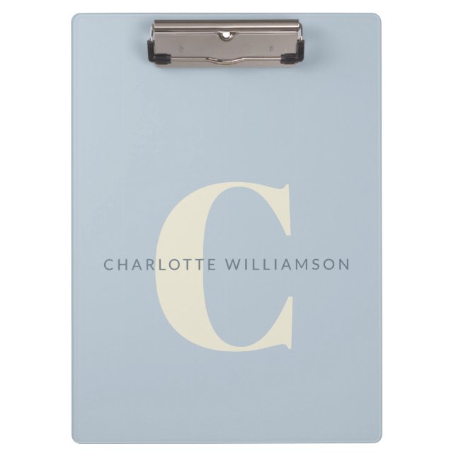 Simple Personalized Monogram and Name in Blue   Clipboard (Front)