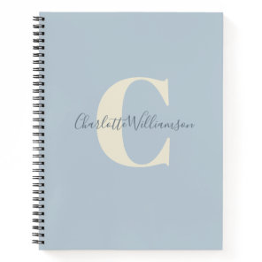 Simple Personalized Monogram and Name in Blue Notebook