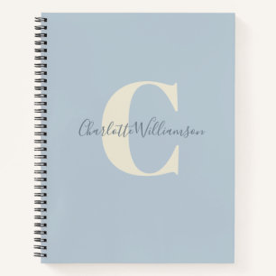 Simple Personalized Monogram and Name in Blue Notebook