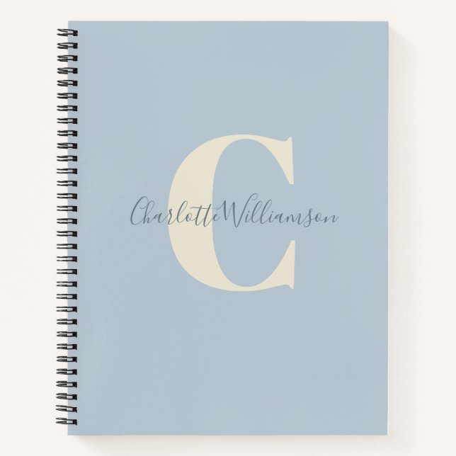 Simple Personalized Monogram and Name in Blue Notebook (Front)