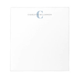 Simple Personalized Monogram and Name in Blue Notepad