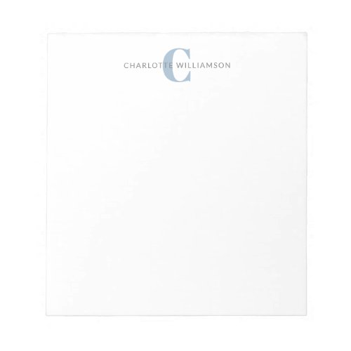 Simple Personalized Monogram and Name in Blue Notepad