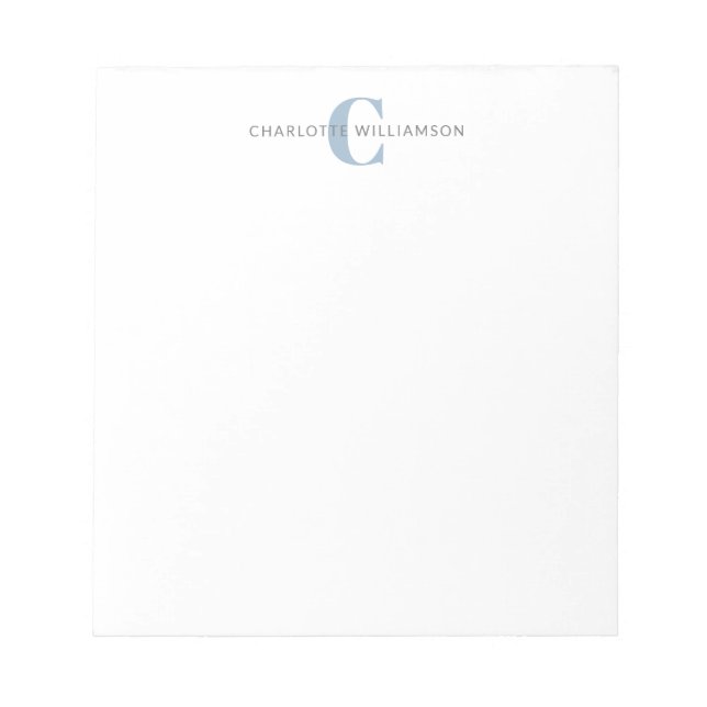 Simple Personalized Monogram and Name in Blue Notepad (Front)