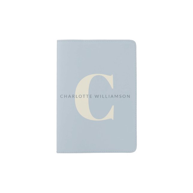 Simple Personalized Monogram and Name in Blue   Passport Holder (Front)