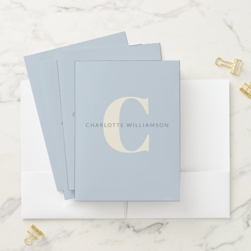 Simple Personalized Monogram and Name in Blue  Pocket Folder