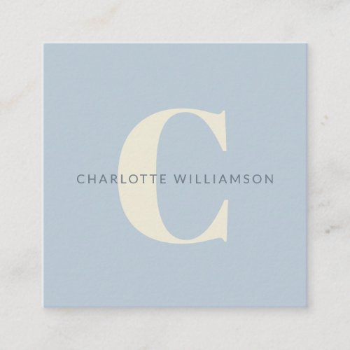 Simple Personalized Monogram and Name in Blue   Square Business Card