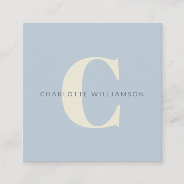 Simple Personalized Monogram and Name in Blue   Square Business Card (Front)