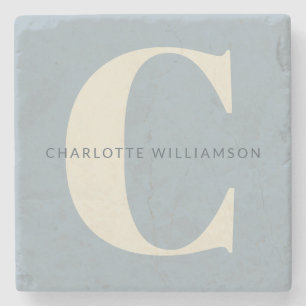 Simple Personalized Monogram and Name in Blue Stone Coaster