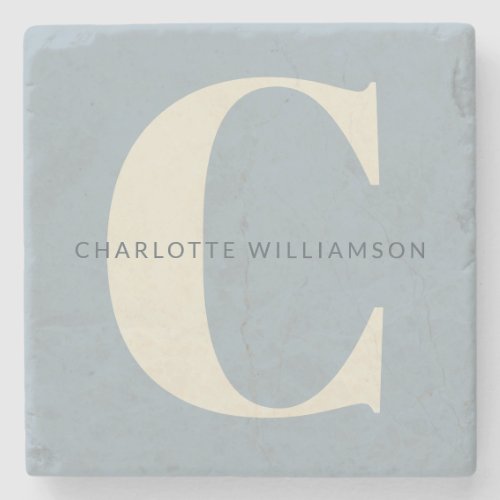 Simple Personalized Monogram and Name in Blue   Stone Coaster