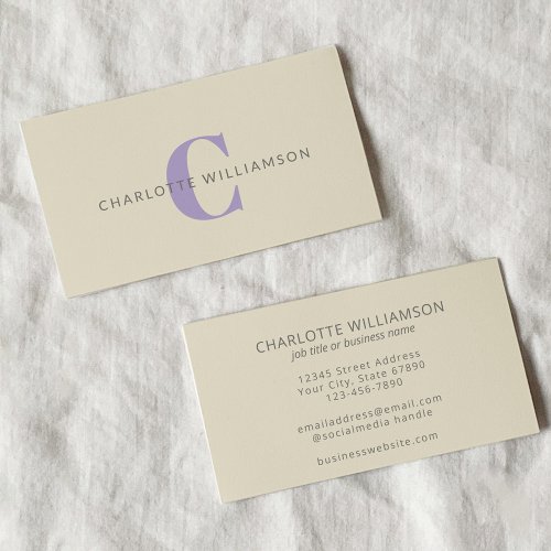 Simple Personalized Monogram and Name in Lavender Business Card