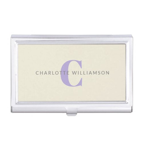 Simple Personalized Monogram and Name in Lavender  Business Card Case