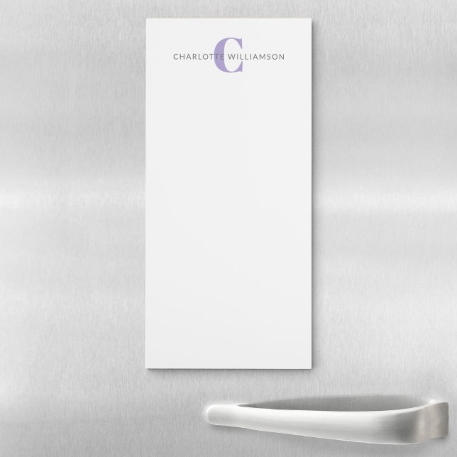 Simple Personalized Monogram and Name in Lavender  Magnetic Notepad (In Situ)