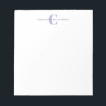 Simple Personalized Monogram and Name in Lavender Notepad<br><div class="desc">Simple Personalized Monogram and Name in Lavender Notepad</div>
