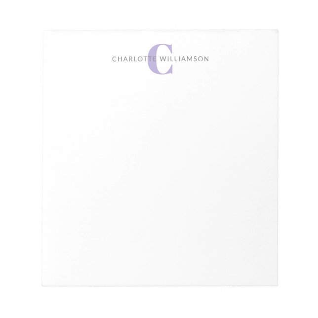Simple Personalized Monogram and Name in Lavender Notepad (Front)