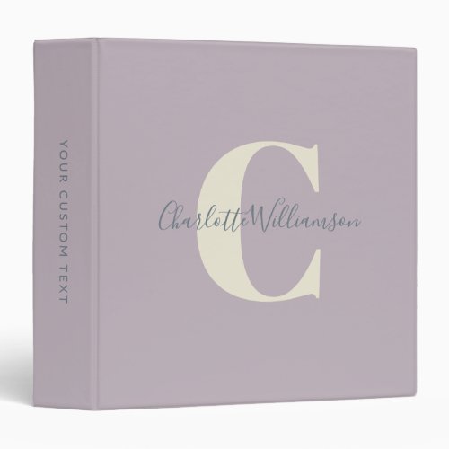 Simple Personalized Monogram and Name in Lilac 3 Ring Binder