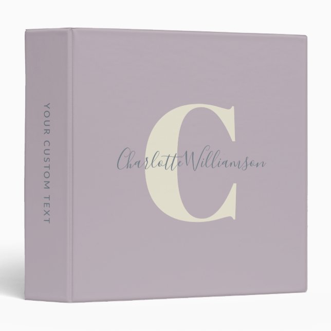 Simple Personalized Monogram and Name in Lilac 3 Ring Binder (Front/Spine)