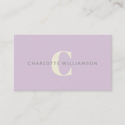 Simple Personalized Monogram and Name in Lilac  Business Card