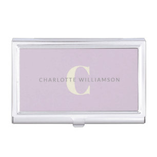 Simple Personalized Monogram and Name in Lilac Business Card Case