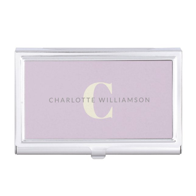 Simple Personalized Monogram and Name in Lilac Business Card Case (Front)