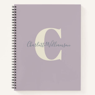 Simple Personalized Monogram and Name in Lilac  Notebook