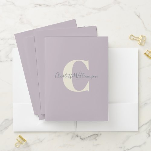 Simple Personalized Monogram and Name in Lilac   Pocket Folder