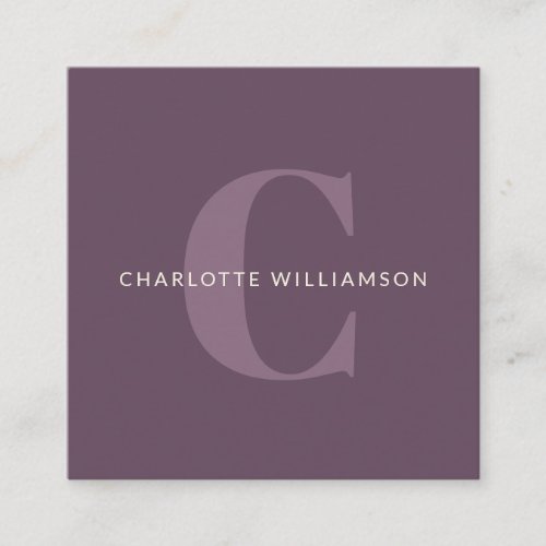 Simple Personalized Monogram and Name in Purple Square Business Card