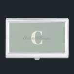 Simple Personalized Monogram and Name in Sage Business Card Case<br><div class="desc">Simple Personalized Monogram and Name in Sage Green Business Card Case</div>