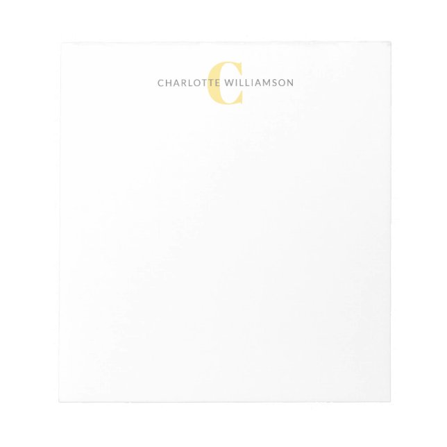 Simple Personalized Monogram and Name in Yellow Notepad (Front)