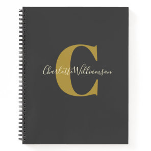 Simple Personalized Monogram in Black Dot Grid Notebook