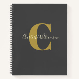 Simple Personalized Monogram in Black Dot Grid Notebook