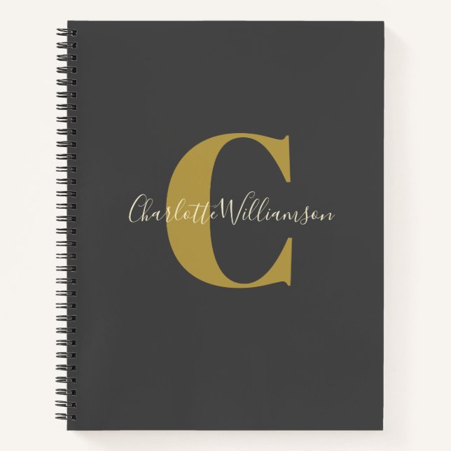 Simple Personalized Monogram in Black Dot Grid Notebook (Front)