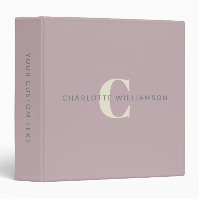 Simple Personalized Monogram Name Modern Mauve 3 Ring Binder (Front/Spine)