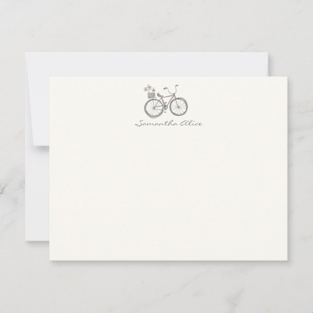 Simple Personalized Name Bicycle Illustration Gray Note Card (Front)