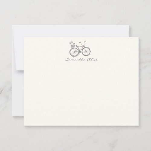 Simple Personalized Name Bicycle Illustration Gray Note Card