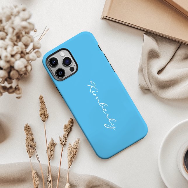 Simple Personalized Name Blue Case-Mate iPhone Case (Personalize your style with a custom name phone case! Sleek, protective, and uniquely yours!)