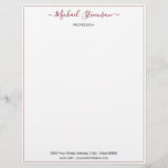 Simple Personalized Name Info Address Letterhead<br><div class="desc">Custom Colors and Font Simple Personalized Letterhead with Your Name Profession Address Contact Information Personal / Business Modern Framed Design - Add Your Name - Company / Profession - Title / Address / Contact Information - Website / E-mail / Phone / more - Choose / add your favorite font -...</div>