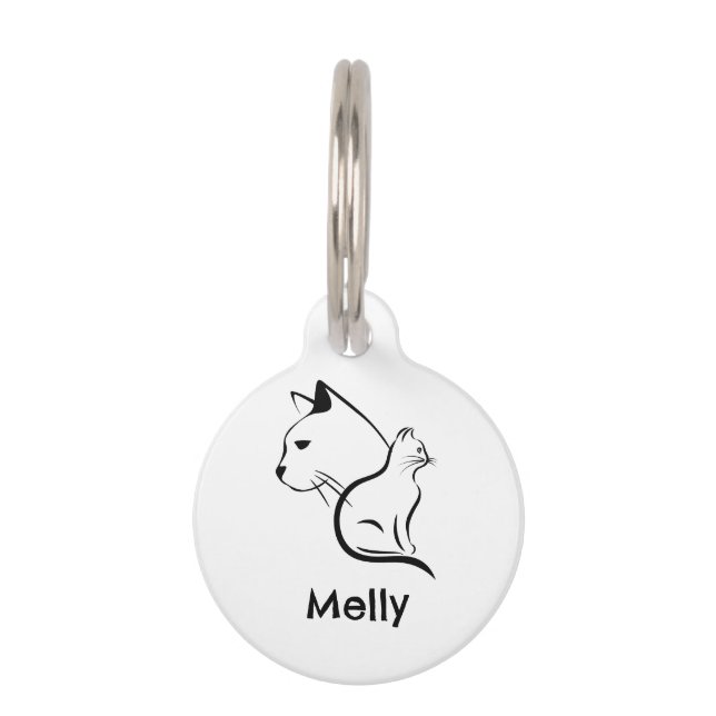 Simple Personalized Name White Cat Pet ID Tag (Front)