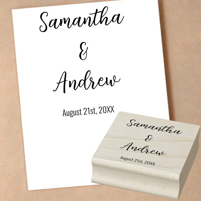Simple Personalized Newlyweds and Wedding Date Rubber Stamp (Cherished Memories Forever: Personalized wedding stamp with names & date, exuding minimal elegance.)