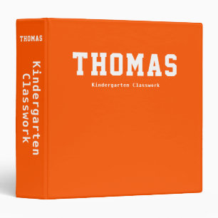 Simple Personalized Orange Kindergarten Classwork 3 Ring Binder