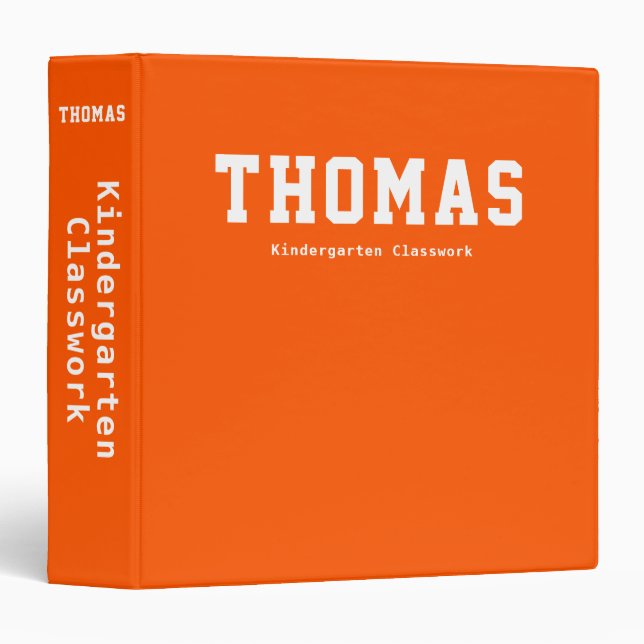 Simple Personalized Orange Kindergarten Classwork 3 Ring Binder (Front/Spine)