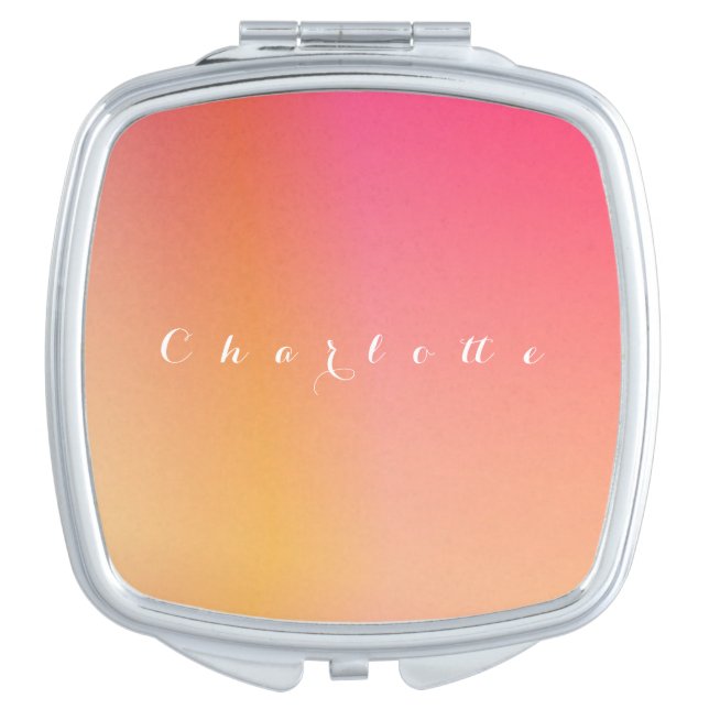 Simple Personalized Orange Ombre Compact Mirror (Front)