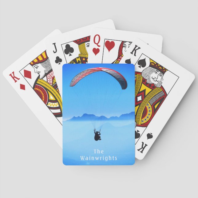 Simple Personalized Paragliding Photo on Blue Sky Poker Cards (Back)