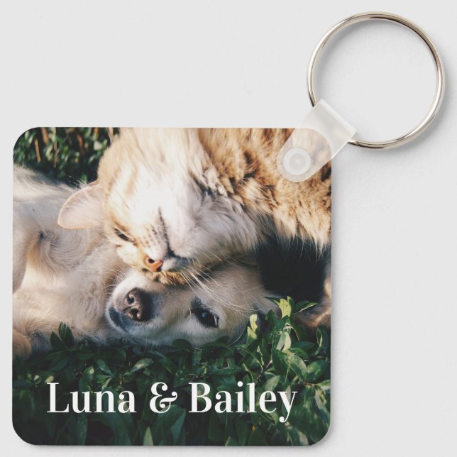Simple Personalized Pet 2 Photos  Keychain (Back)