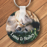 Simple Personalized Pet 2 Photos  Keychain<br><div class="desc">This adorable pet keychain features two of your favorite photos with your pets names written below in a classic,  simple white type. The perfect keepsake for cat and dog owners!</div>