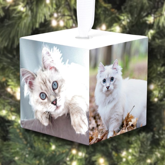 Simple Personalized Pet Cat Photo Christmas Cube Ornament (Simple Personalized Pet Cat Photo Christmas Cube Ornament)