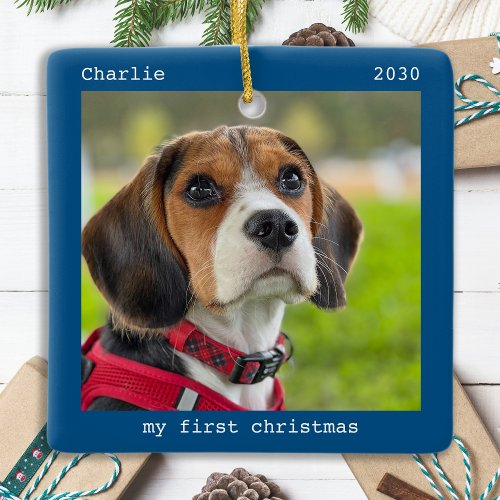 Simple Personalized Pet Puppy Dog Photo Christmas Ceramic Ornament